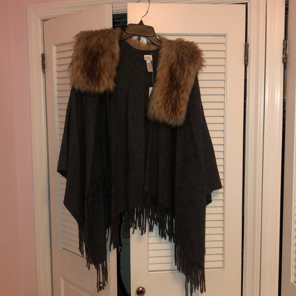 NWT JCREW WOOL CAPE WITH FUR COLLAR - one size
